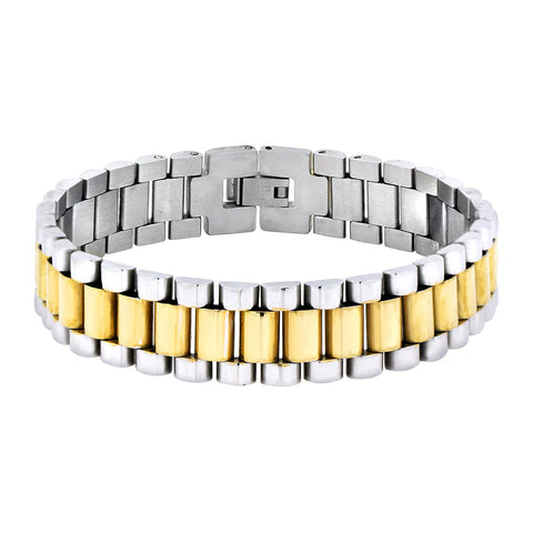 Luxurious Style Refined 316L Surgical Stainless Steel 22K Gold Rhodium Bracelet for Men