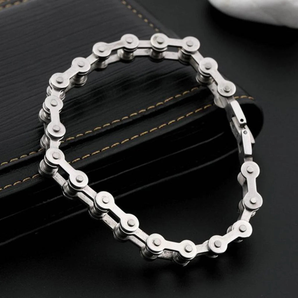 Edgy Biker Motorcycle Chain Black Silver Stainless Steel Men's Bracelet