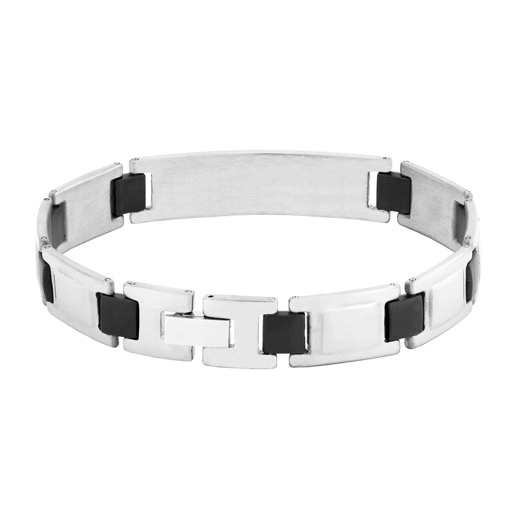 Elevate Your Style with our Custom Engraved Biker Black Accents Stainless Steel Bracelet for Men