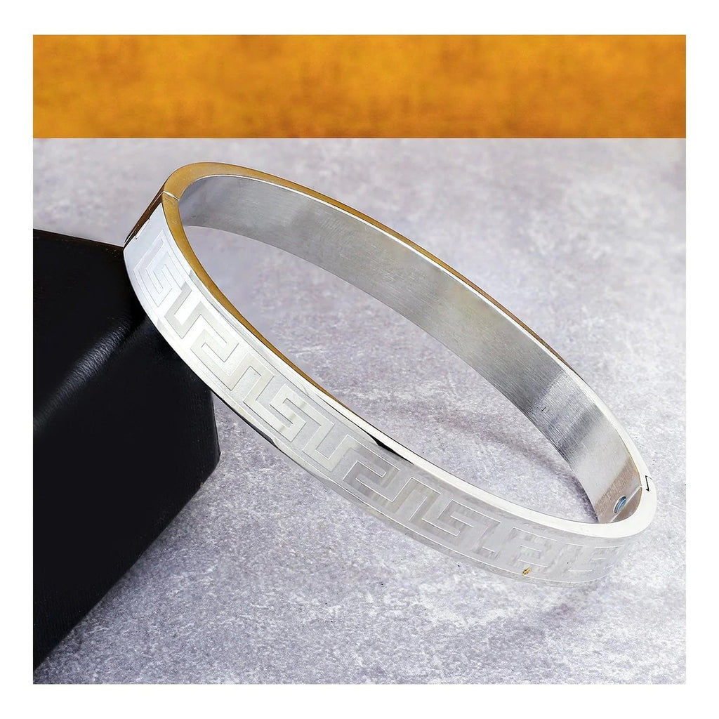 Men's Designer Silver Stainless Steel Kada Bangle Bracelet