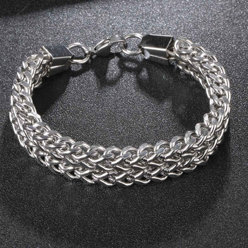 Stylish Glossy Silver Bracelet - Wheat Design - 316L Stainless Steel - Trendy Men's Jewelry