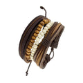 Brown Bead Multi-Strand Leather Wrist Band Strap Bracelet for Bikers