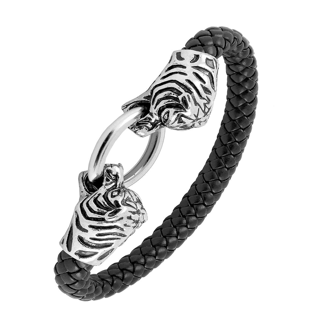 Bold Lion Dragon Punk 316L Stainless Steel Leather Bracelet Wrist Band for Men