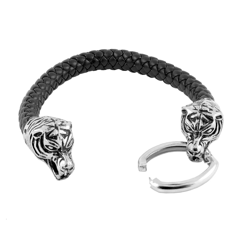 Bold Lion Dragon Punk 316L Stainless Steel Leather Bracelet Wrist Band for Men