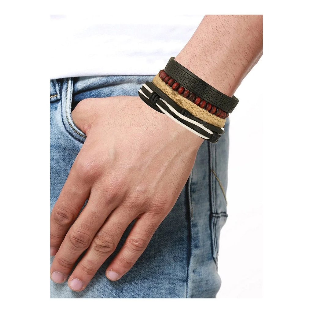 Artisan-Crafted Multi-Strand Leather Wrist Band Casual Bracelet for Men