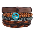 Artisan-Crafted Brown Leather Multi-Strand Wrist Band Bracelet for Men with Peace Symbol