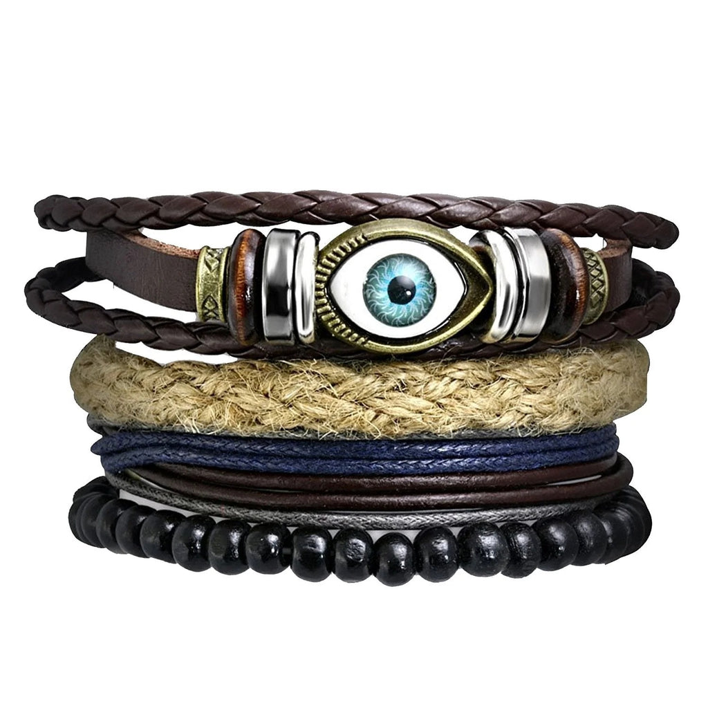 Eye catching Design Black Leather Multi Strand Charm Wrist Band Bracelet for Men