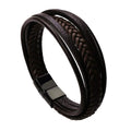 Multi-Layer Brown Leather Wrist Wrap Band Bracelet with Braided Design For Men