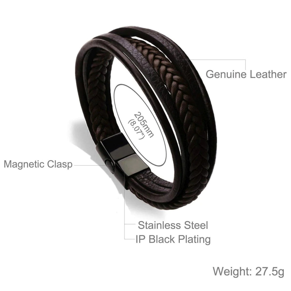 Multi-Layer Brown Leather Wrist Wrap Band Bracelet with Braided Design For Men