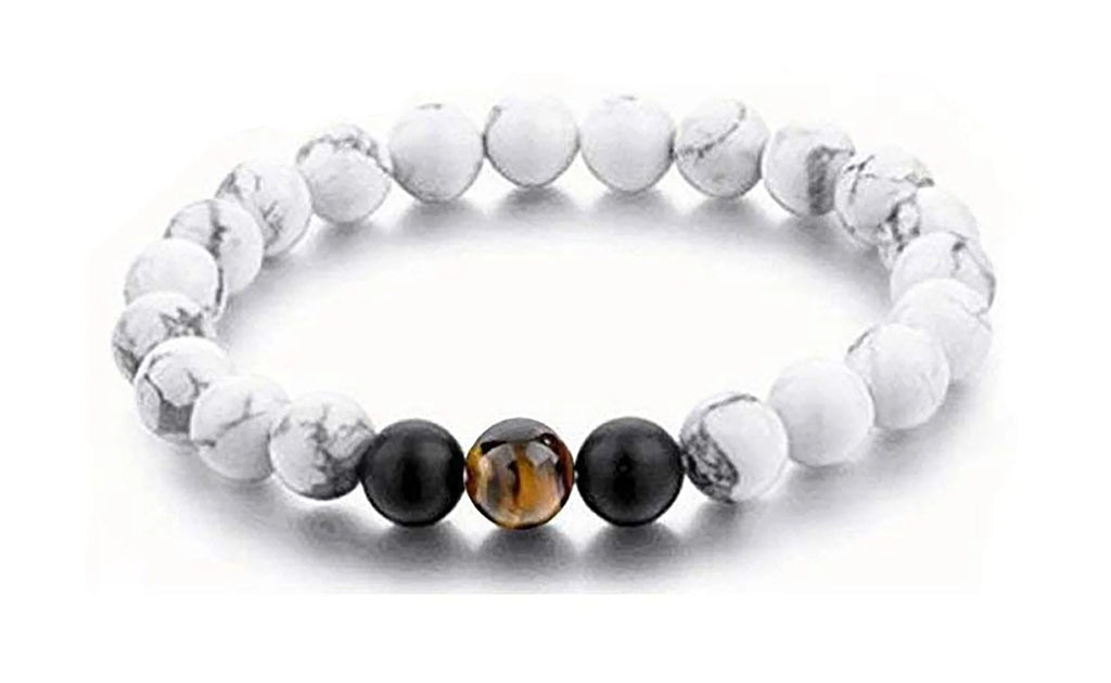 Glossy Stretchable Distance Bracelet with Natural Tiger Eye Onyx Hite Beads