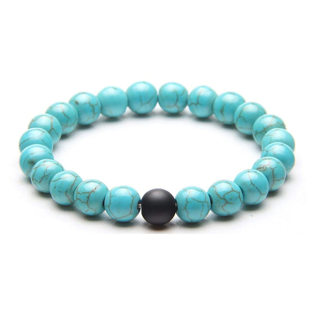 Stretch Distance Bracelet for Women with Onyx Turquoise Beads in Glossy Blue and Black
