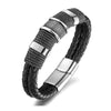 Ruggedly Handsome Rope Braided Brown Leather Stainless Steel Wrist Band Bracelet for Men