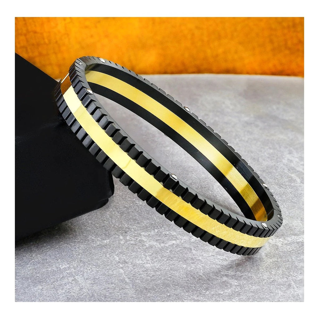 German Luxury Designer Black 18K Gold Solid & Neon Black Stainless Steel Men's Bracelet