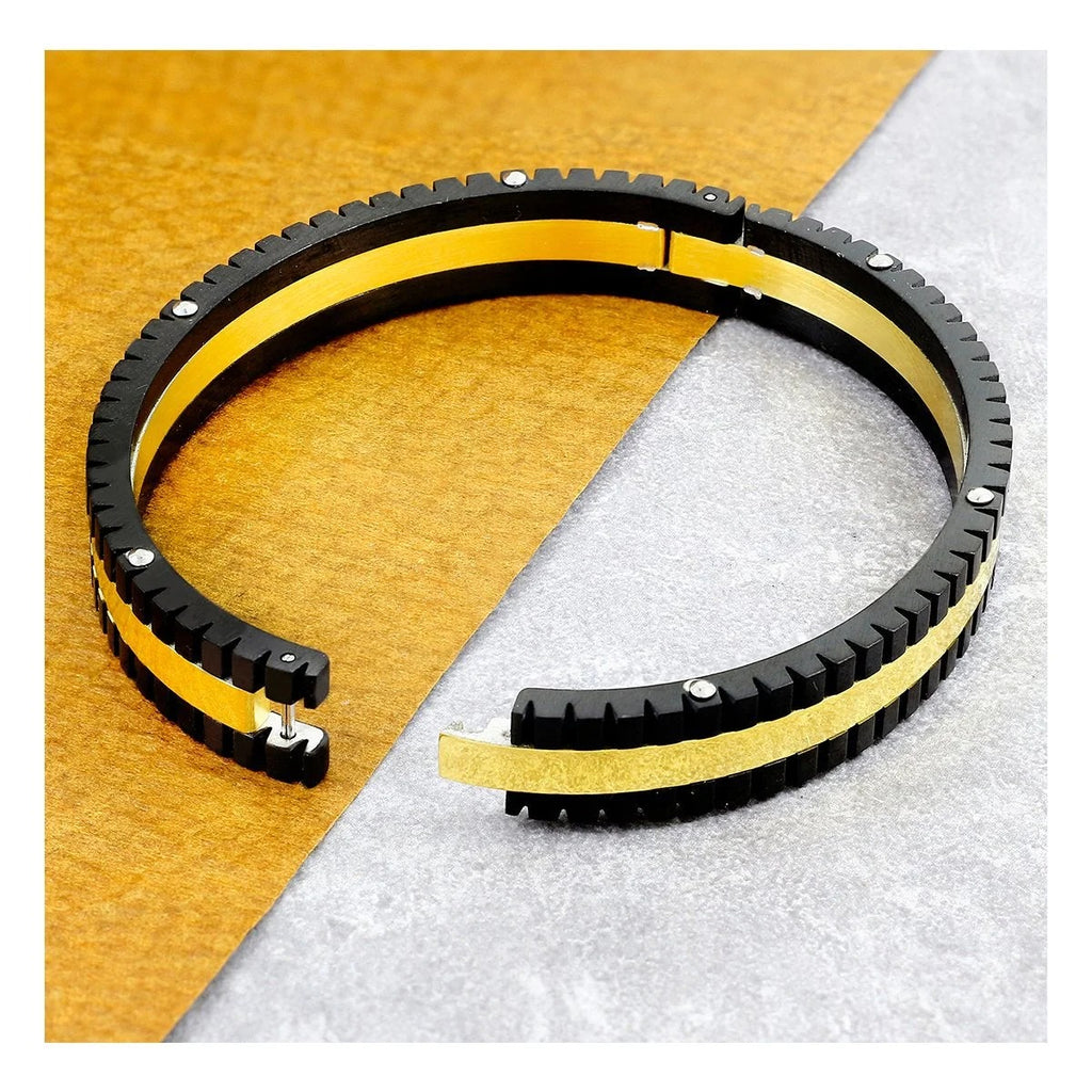 German Luxury Designer Black 18K Gold Solid & Neon Black Stainless Steel Men's Bracelet