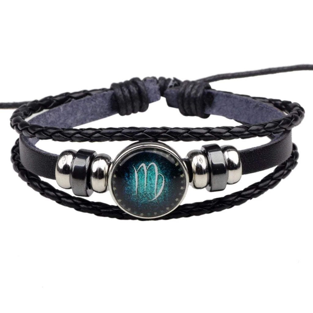 Unisex Stylish Zodiac Constellation Leather Wrist Band Bracelet