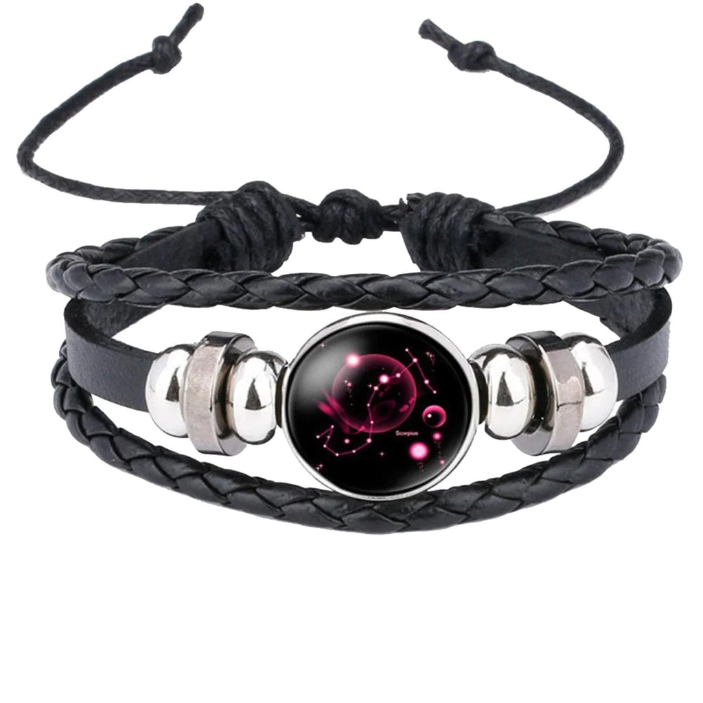 Unisex Stylish Zodiac Constellation Leather Wrist Band Bracelet