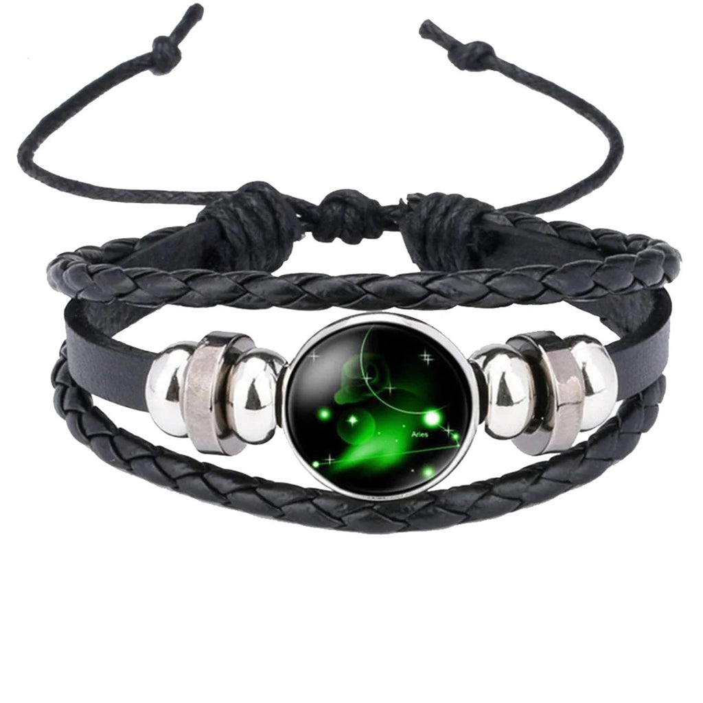 Unisex Stylish Zodiac Constellation Leather Wrist Band Bracelet