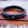 Personalized Engraved Braided Black Leather Multi-Strand Wristband Bracelet for Men