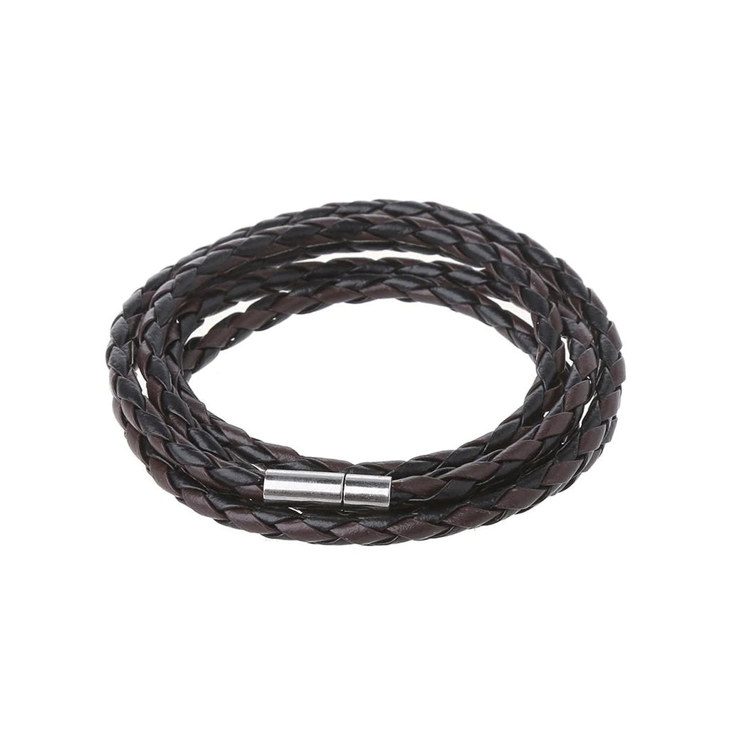 Unisex Braided Crafted Black Leather Wristband - Rope Border Design - Stylish Accessory