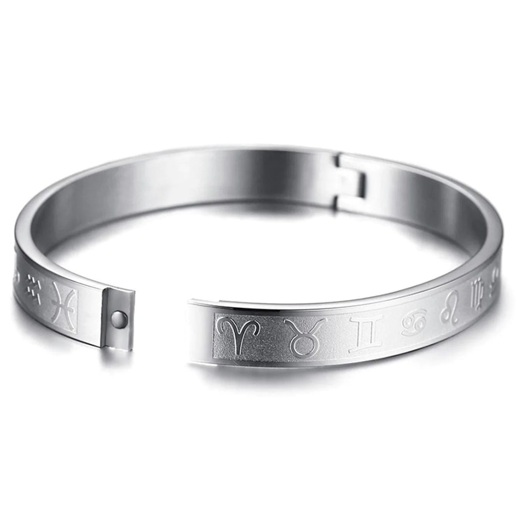 Zodiac Star Sign Stainless Steel Openable Kada Bangle Bracelet for Men
