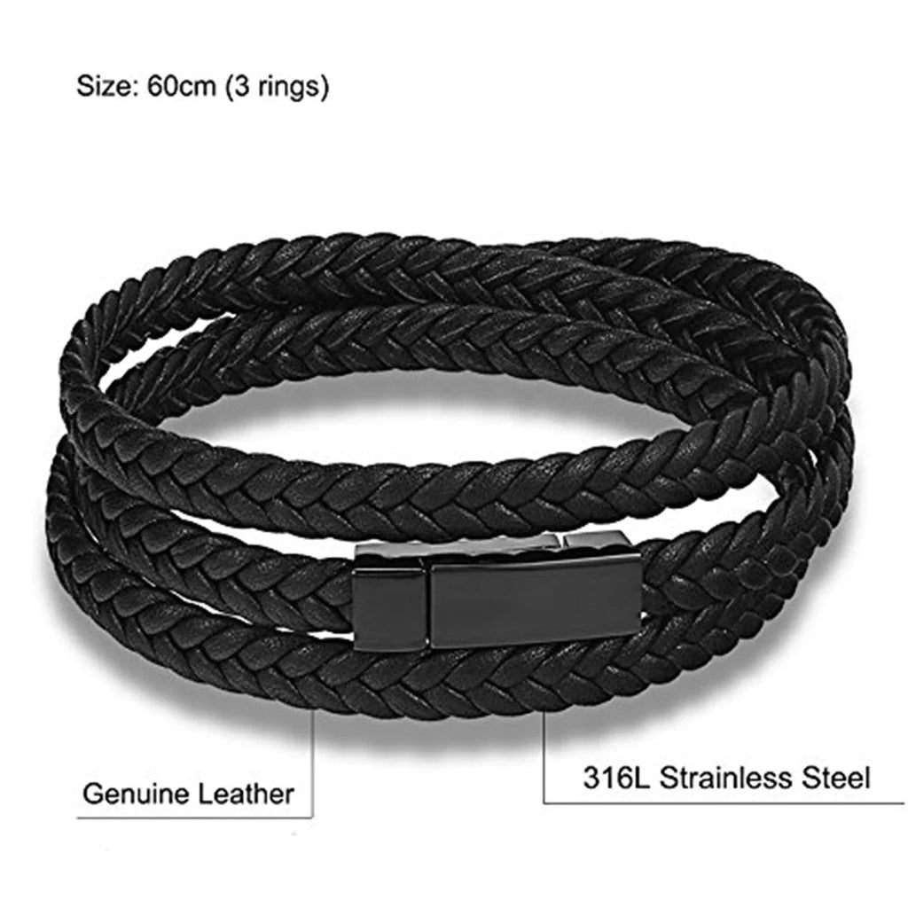 Multi Strand Braided Leather Wristband - Crafted for Men and Women - Trendy Stackable Bracelet