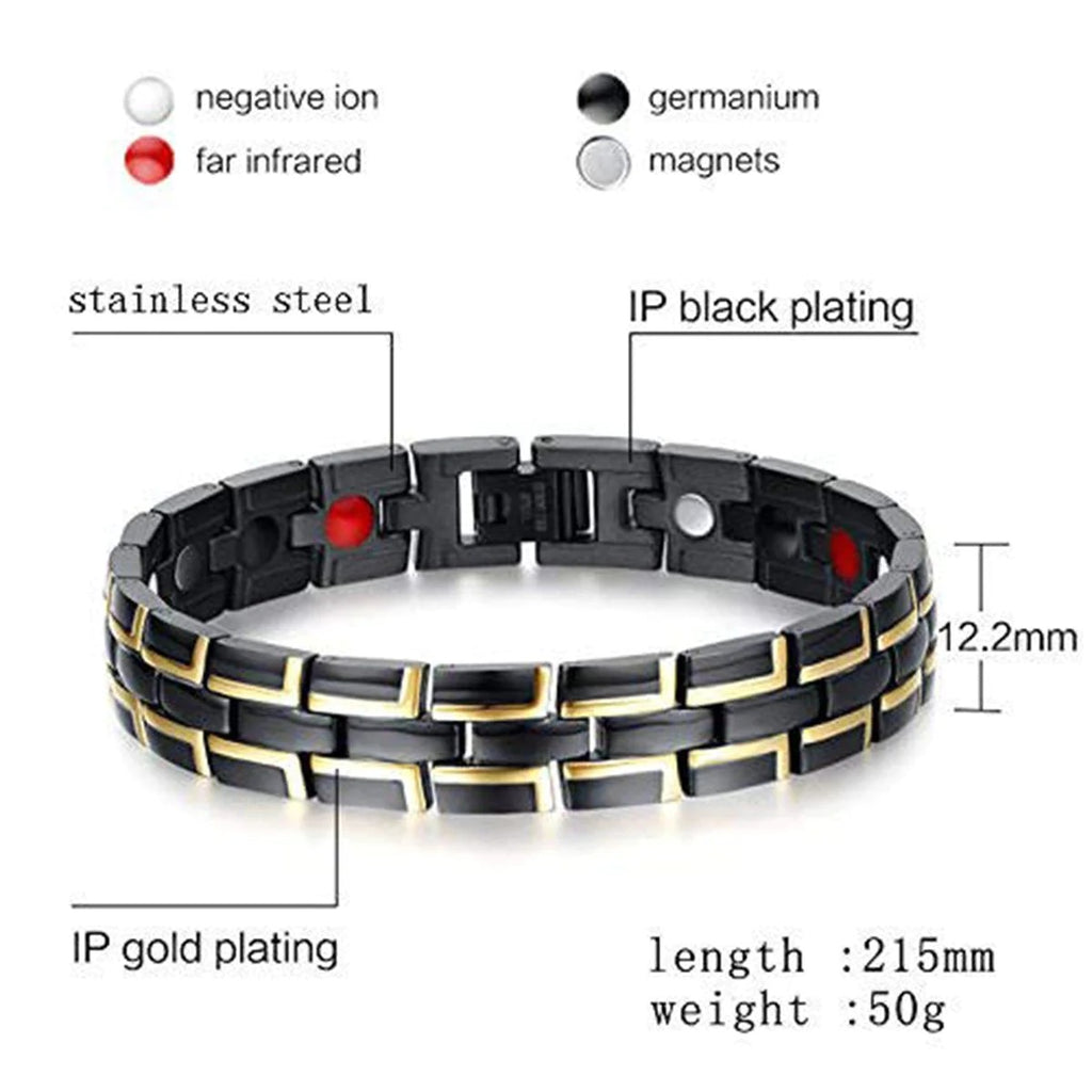 Black Stainless Steel Magnet Health Care Therapy Bio Energy Bracelet - Promote Wellness with a Sleek Design