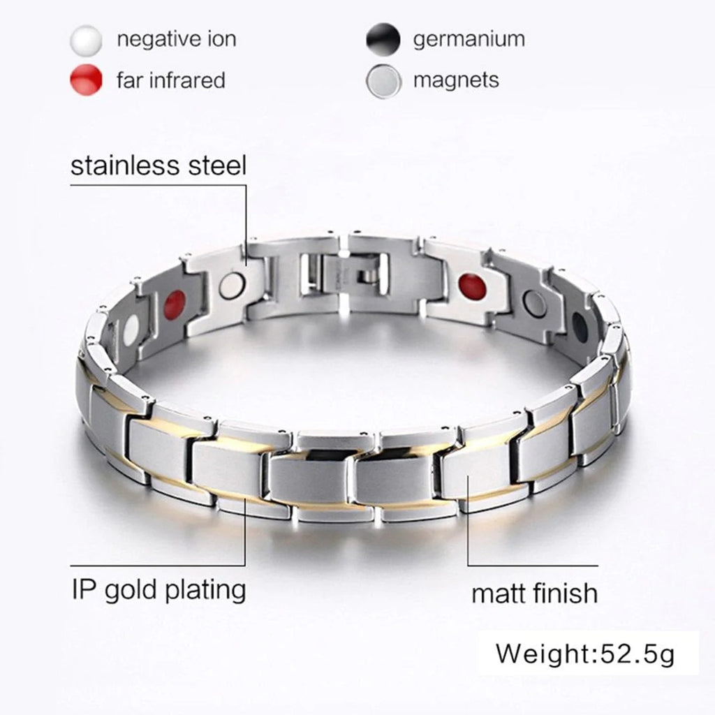 Gold Stainless Steel Magnet Health Care Therapy Bio Energy Bracelet - Enhance Your Well-being with Style