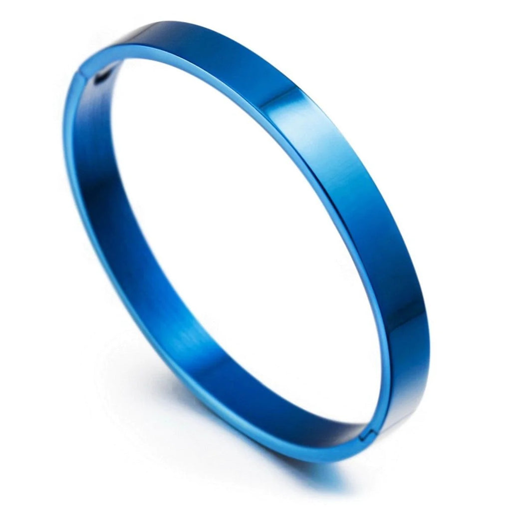 Men's High Polished Blue Stainless Steel Kada Bangle Bracelet With Your Text