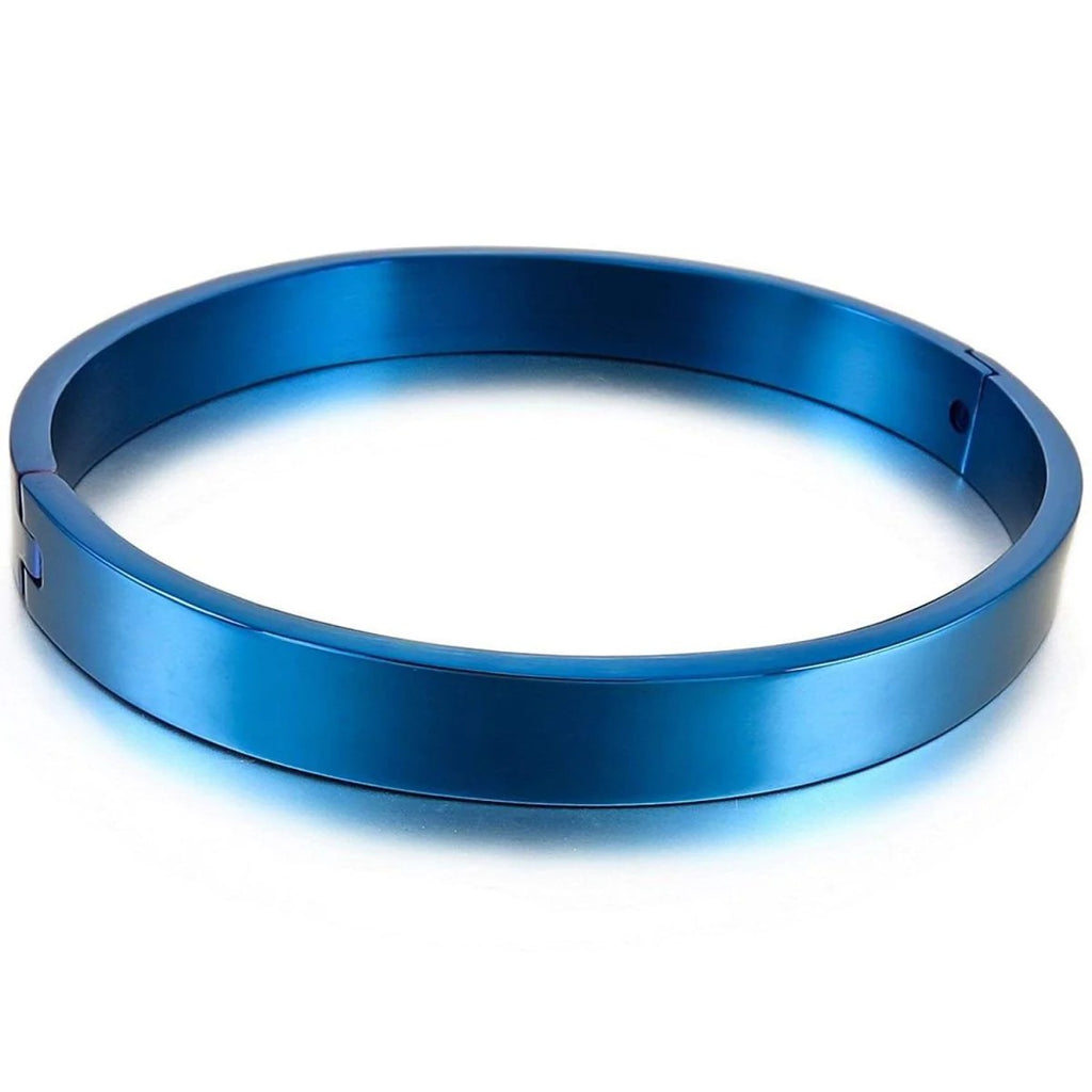 Personalized Engraved High Polished Plain Blue 316L Stainless Steel Kada Bangle Bracelet for Men