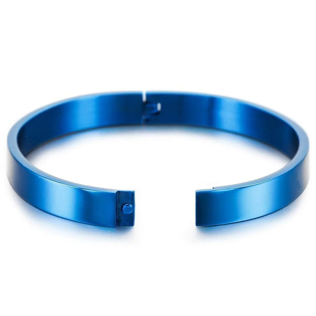 Personalized Engraved High Polished Plain Blue 316L Stainless Steel Kada Bangle Bracelet for Men