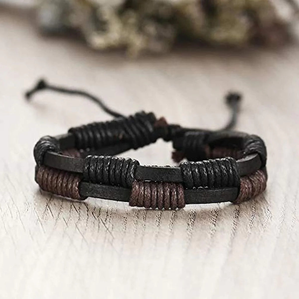 Casual Party Wear Black Leather Wraps Bracelets for Men