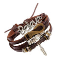 Believe Multi Strand Brown Leather Beads Charm Bracelet for Men