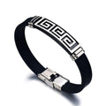 Stylish Silver Black Rubber Silicone Stainless Steel Wristband Bracelet for Men