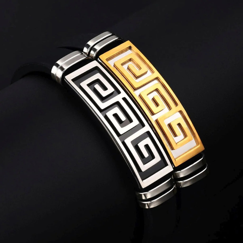 Stylish Silver Black Rubber Silicone Stainless Steel Wristband Bracelet for Men