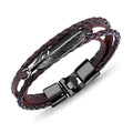 Braided Leather Wrist Band Strand Bracelet with Layered Black Leaf Charms
