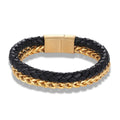 Bold Two Layer Black Gold 316L Stainless Steel Leather Bracelet For Men