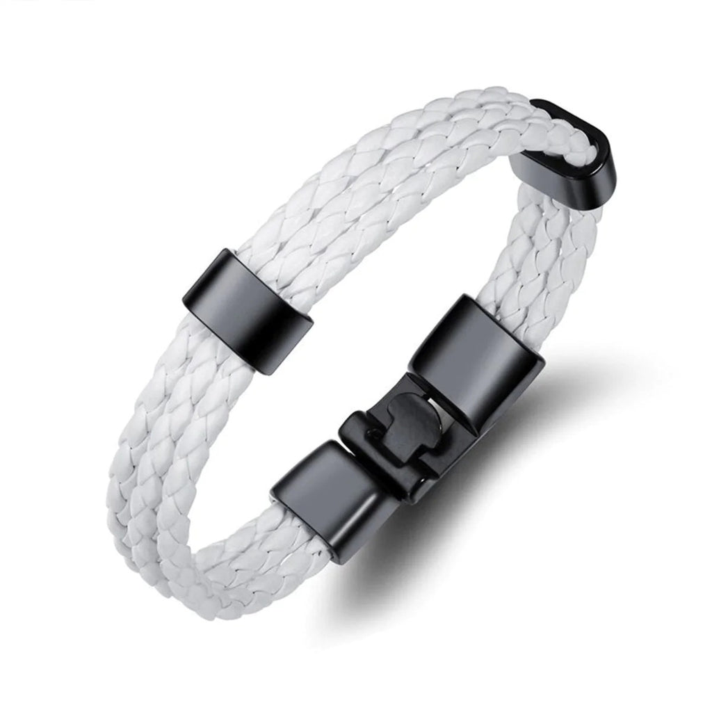 Biker Triple Layer Braided Rope Leather Wristband Wrap Bracelet for Men