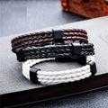 Biker Triple Layer Braided Rope Leather Wristband Wrap Bracelet for Men