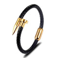 Gothic Nail Punk Black Silver Stainless Steel Braided Leather Bracelet - Edgy and Fashionable