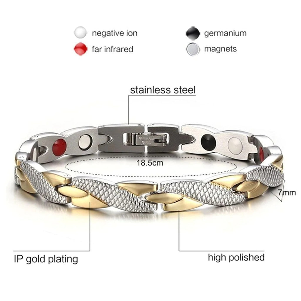 Energizing Magnetic Gold, Silver, and Stainless Steel Health Therapy Bracelet For Men