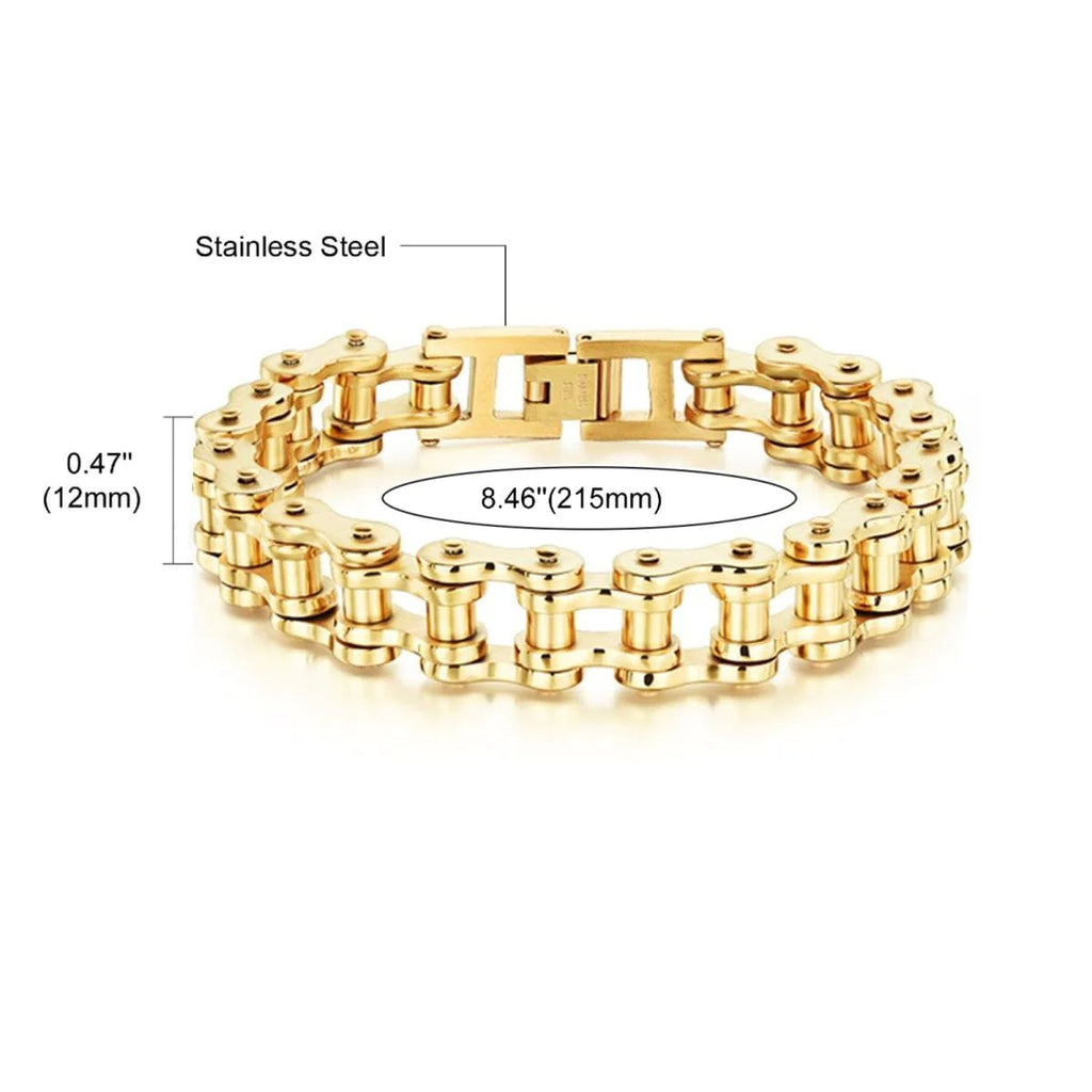 Biker Motorcycle Chain - Heavy 18K Gold Stainless Steel Bracelet for Men