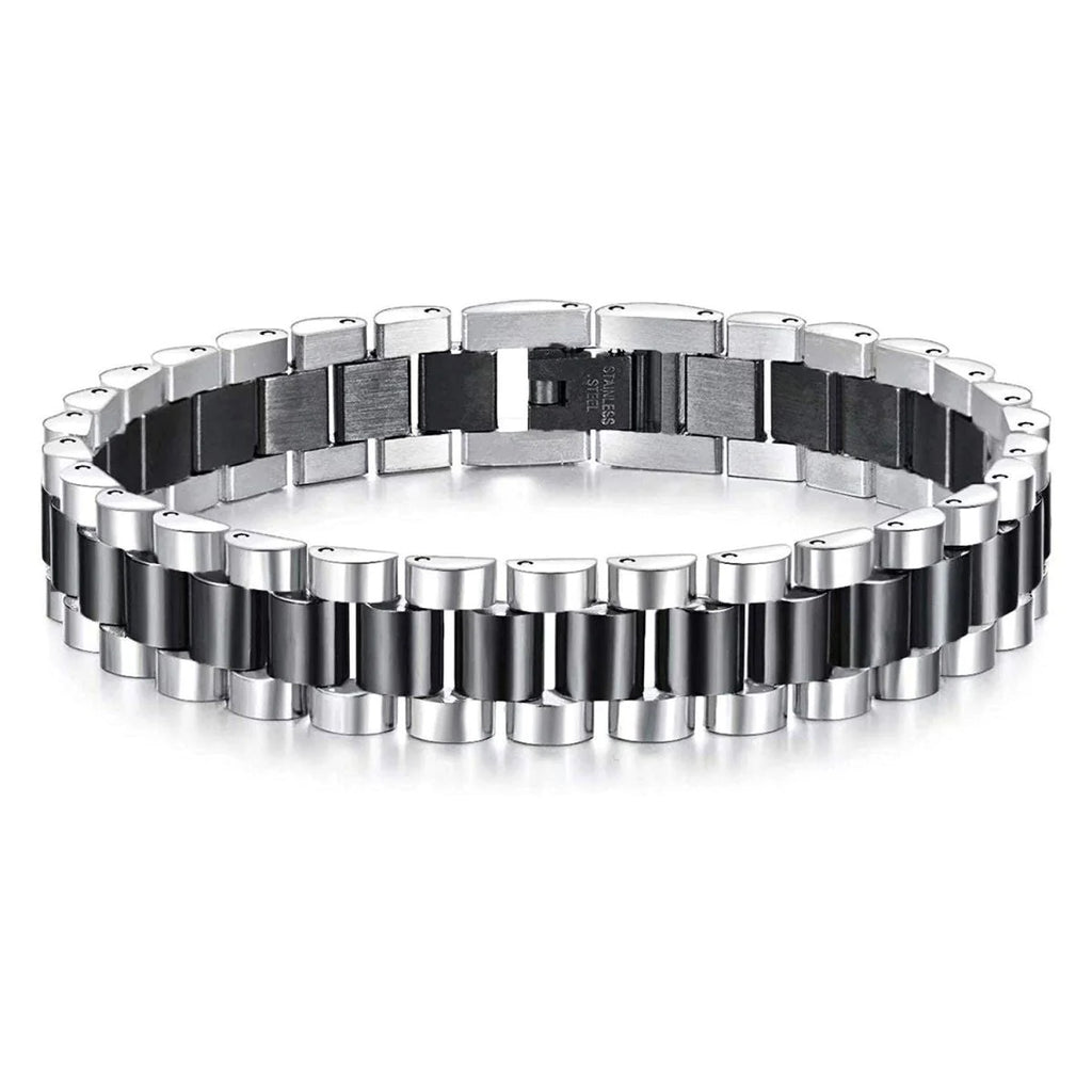 Luxury Watch Strap Silver Black 316L Stainless Steel Bracelet for Men - Elegant Timepiece Accent