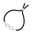 Adjustable Thread Bracelet for Women with Silver Black Cubic Zirconia Infinity Design