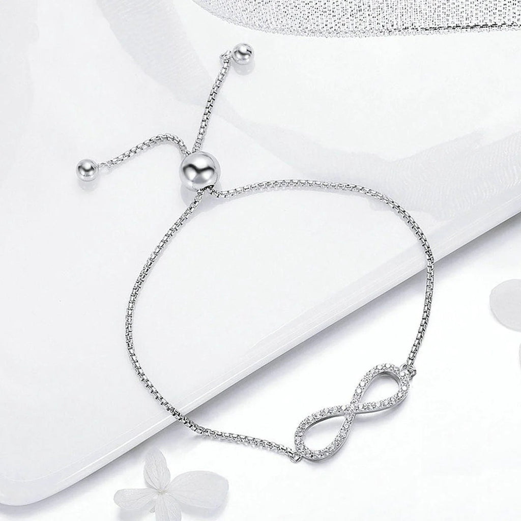 American Diamond Bracelet with Infinity Silver Baguette Cubic Zirconia Design