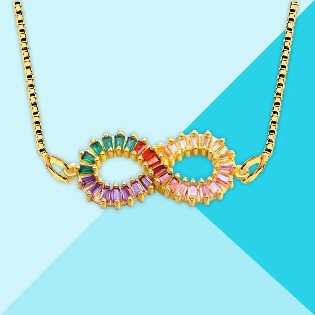 Women's Necklace Pendant Chain with Infinity Love Colorful Rainbow Diamond Design