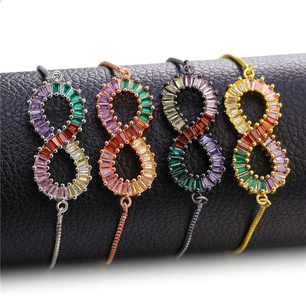 American Diamond Bracelet with Infinity Love Colorful Rainbow Cubic Zirconia Design