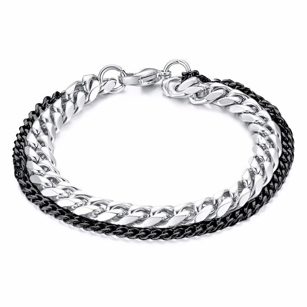 Double Layered Curb Chain Bracelet: Black Gold, Made of 316L Stainless Steel for Men