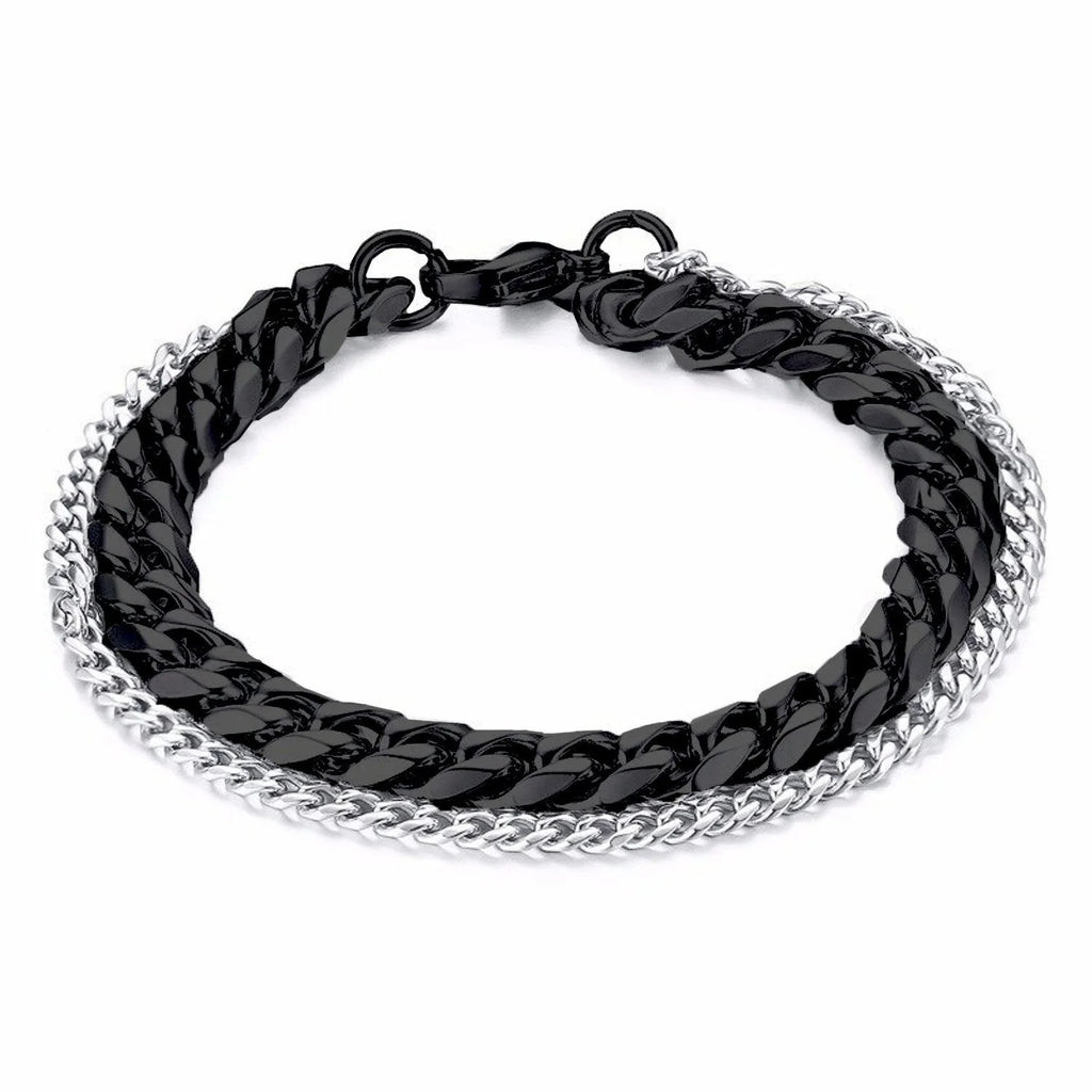Double Layered Curb Chain Bracelet: Black Gold, Made of 316L Stainless Steel for Men
