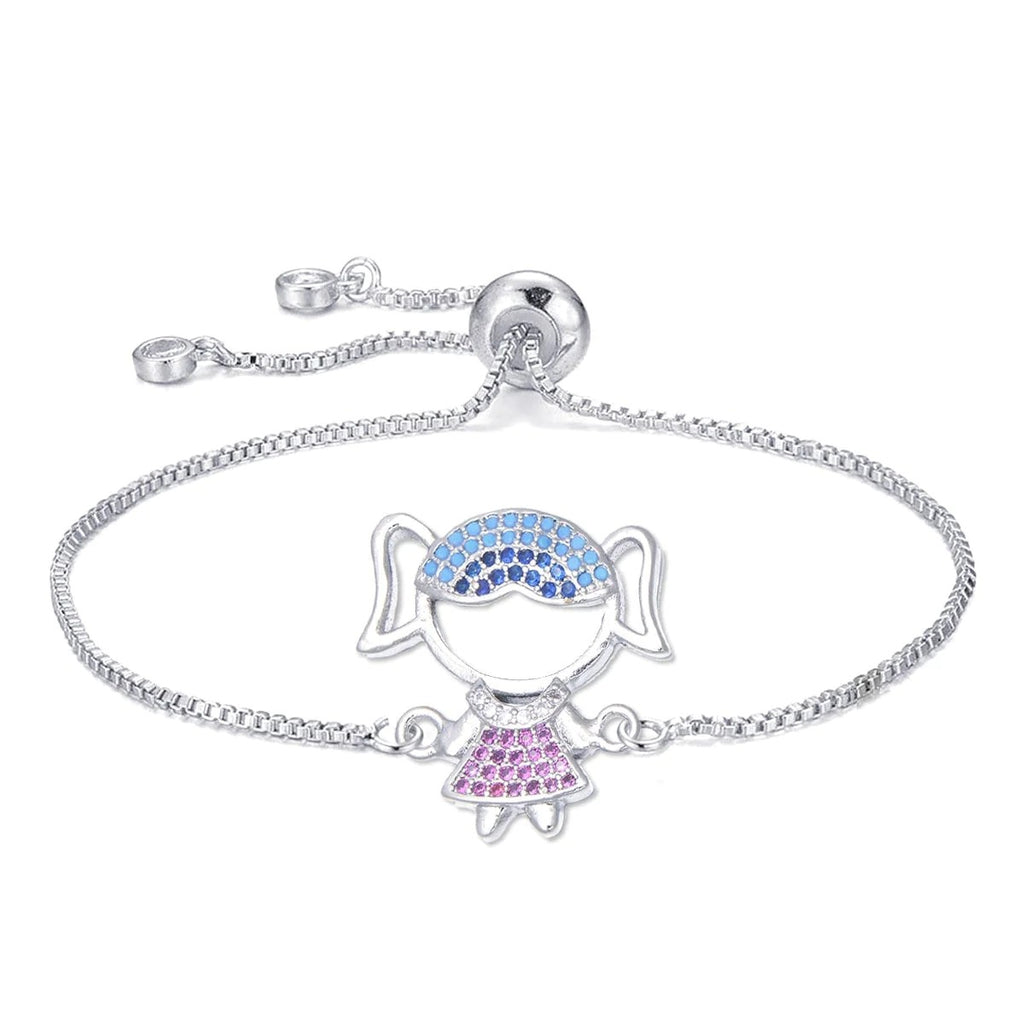 Sparkling Baby Girl Charms on a Adjustable Slider Extender Silver Color Bracelet