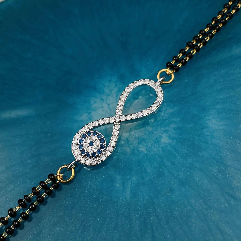 Hand Mangalsutra Bracelet for Women with Evil Eye Nazariya Infinity Zircon American Diamond Charm